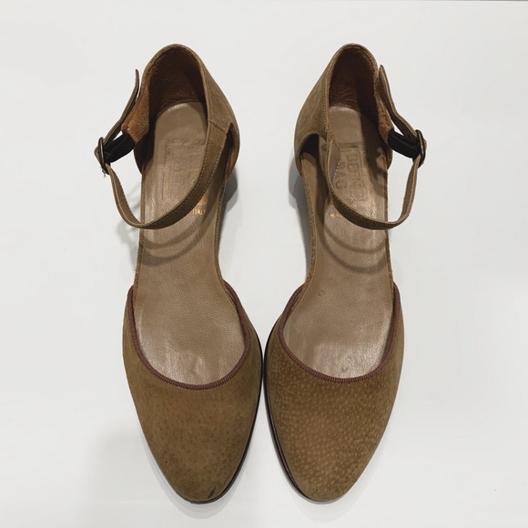 VINTAGE BEENE BAG CAMEL SUEDE ANKLE STRAP CHUNKY HEEL SHOES - Picture 4 of 13